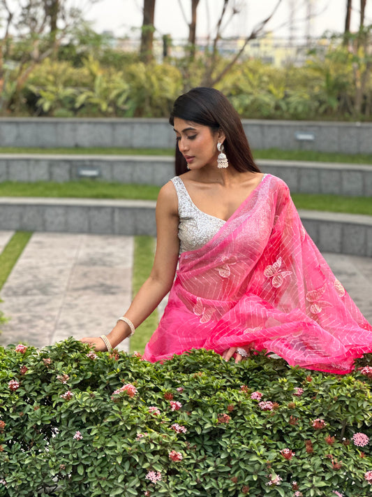 Baby Pink Bombyx Logo Saree