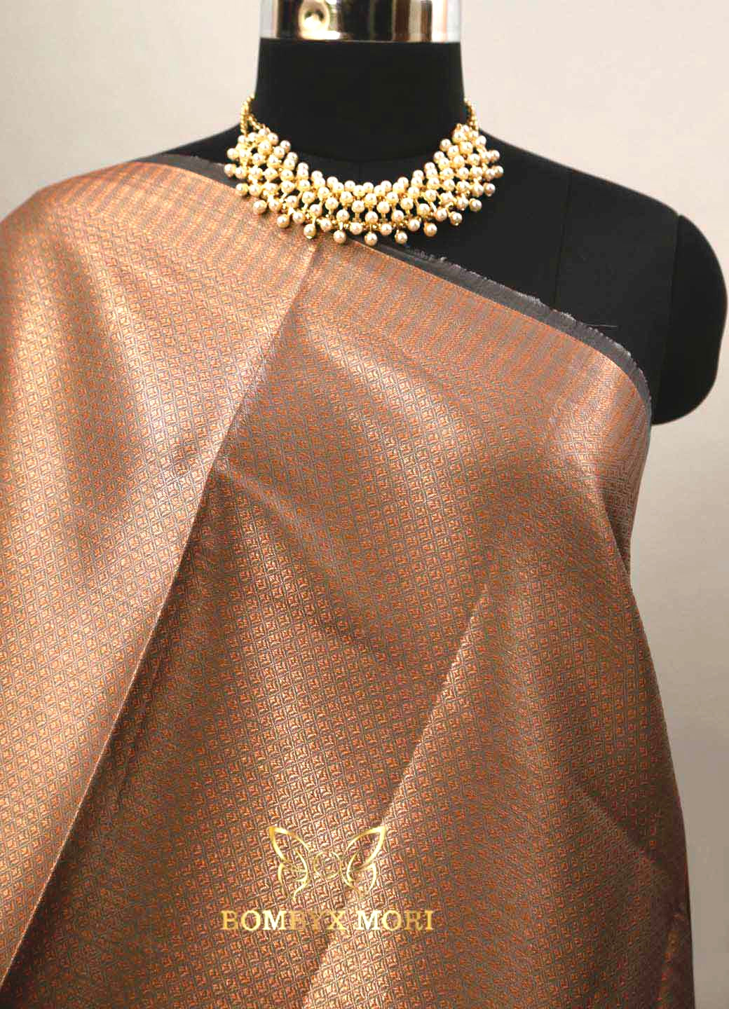 Gréy and Copper Bombyx Banarasi saree,