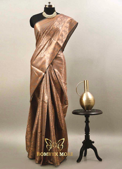 Gréy and Copper Bombyx Banarasi saree,