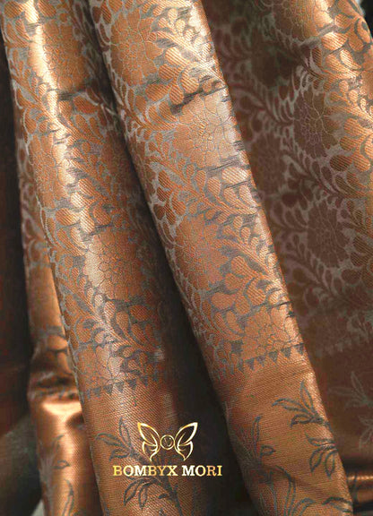 Gréy and Copper Bombyx Banarasi saree,