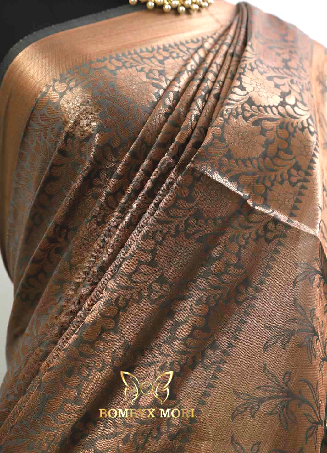 Gréy and Copper Bombyx Banarasi saree,