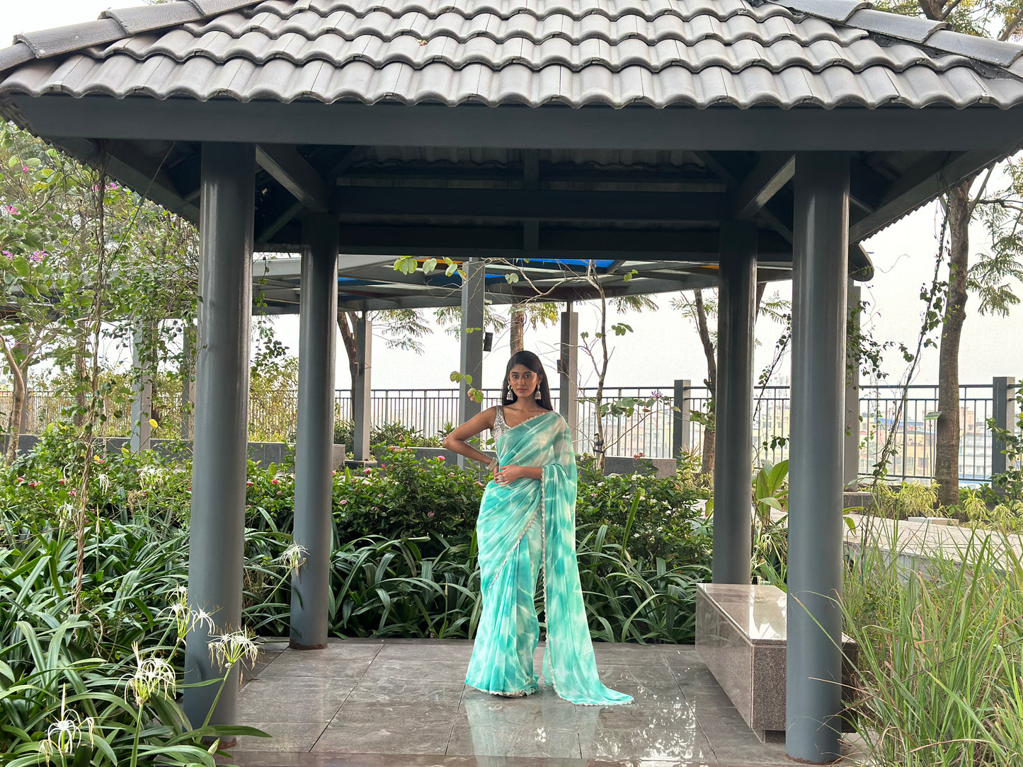 Light Blue Tie Dye Saree