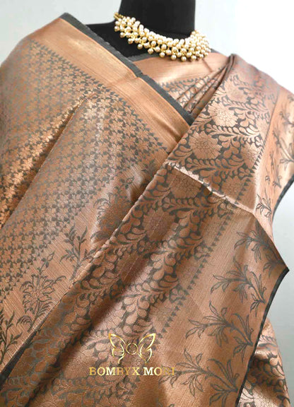 Gréy and Copper Bombyx Banarasi saree,