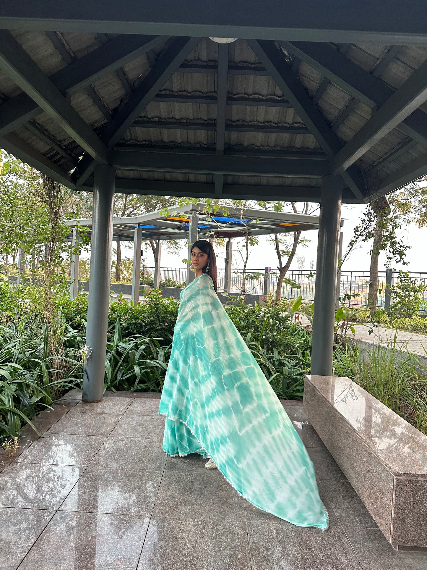 Light Blue Tie Dye Saree