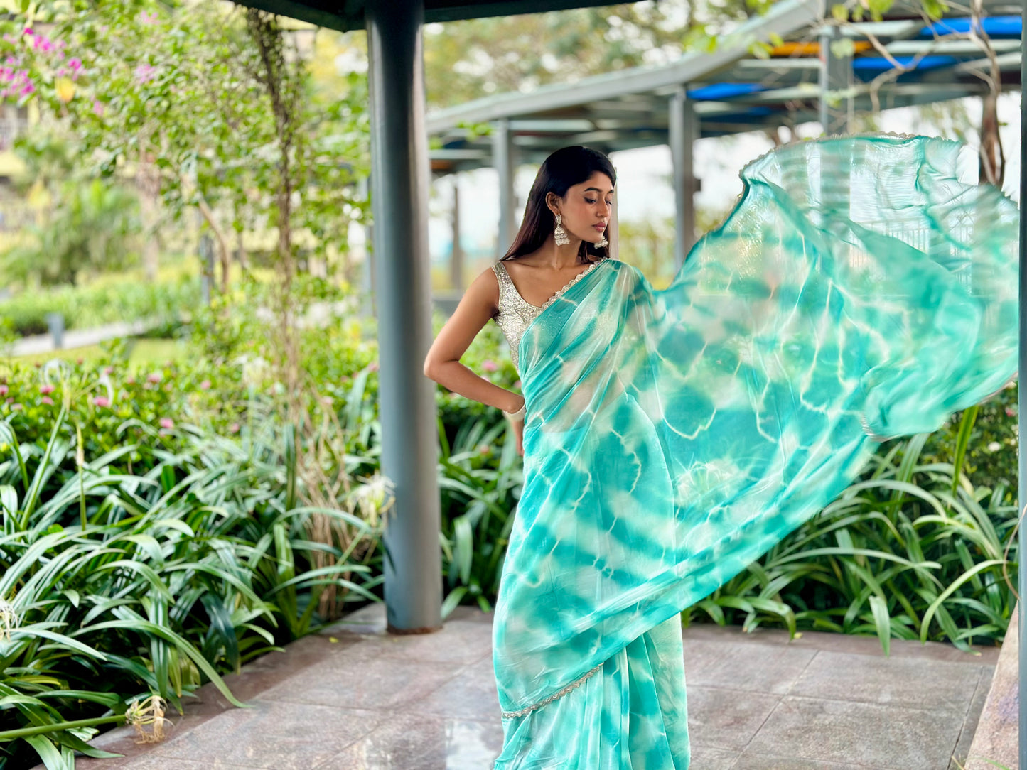 Light Blue Tie Dye Saree