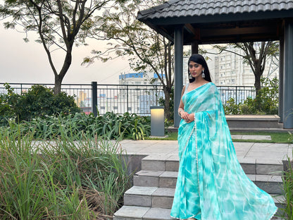 Light Blue Tie Dye Saree