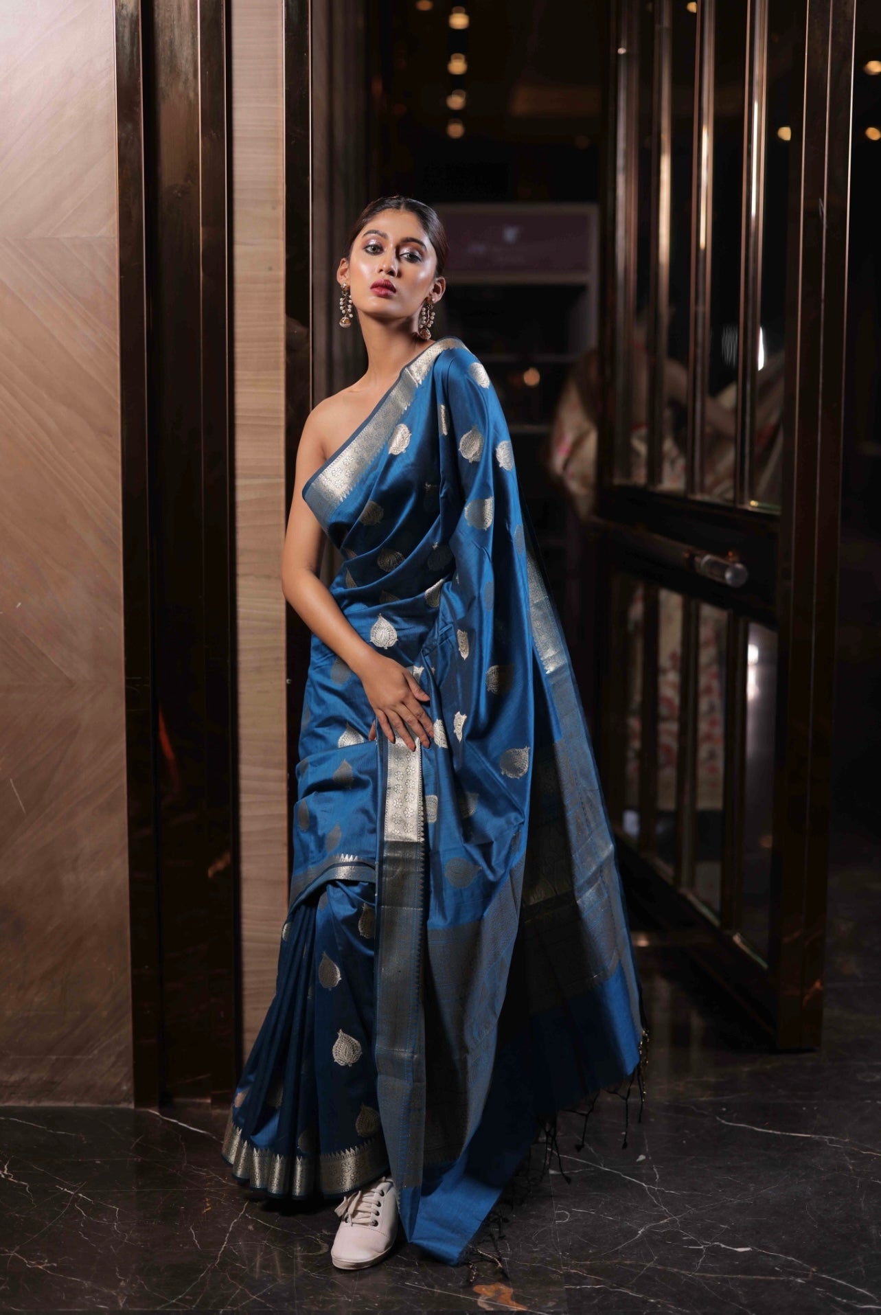 Sapphire Blue and Golden Bombyx Banarasi saree