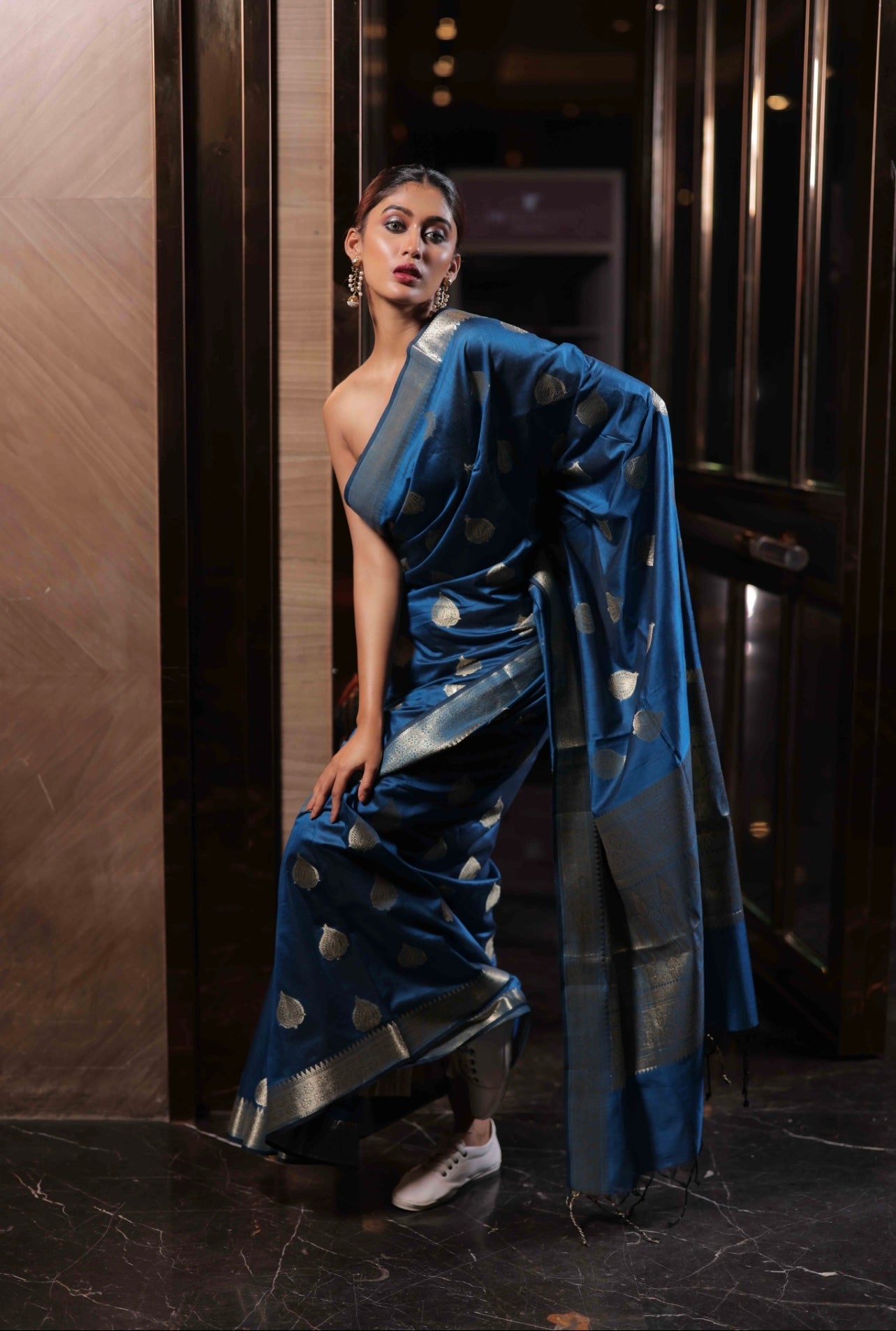 Sapphire Blue and Golden Bombyx Banarasi saree