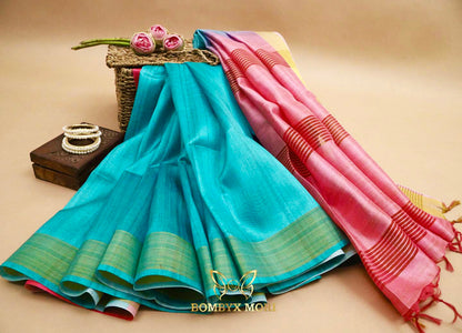 Teal and Hot Pink Bhagalpuri Saree