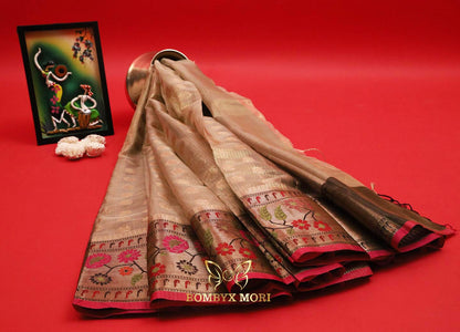 Dark Golden and Pink Tissue Saree