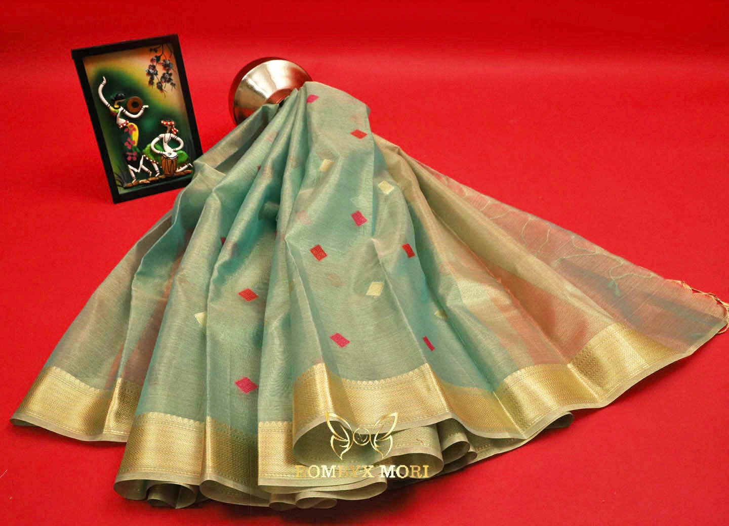 Mint Green and Golden Tissue Saree