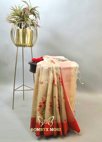 Golden Red Tissue Saree