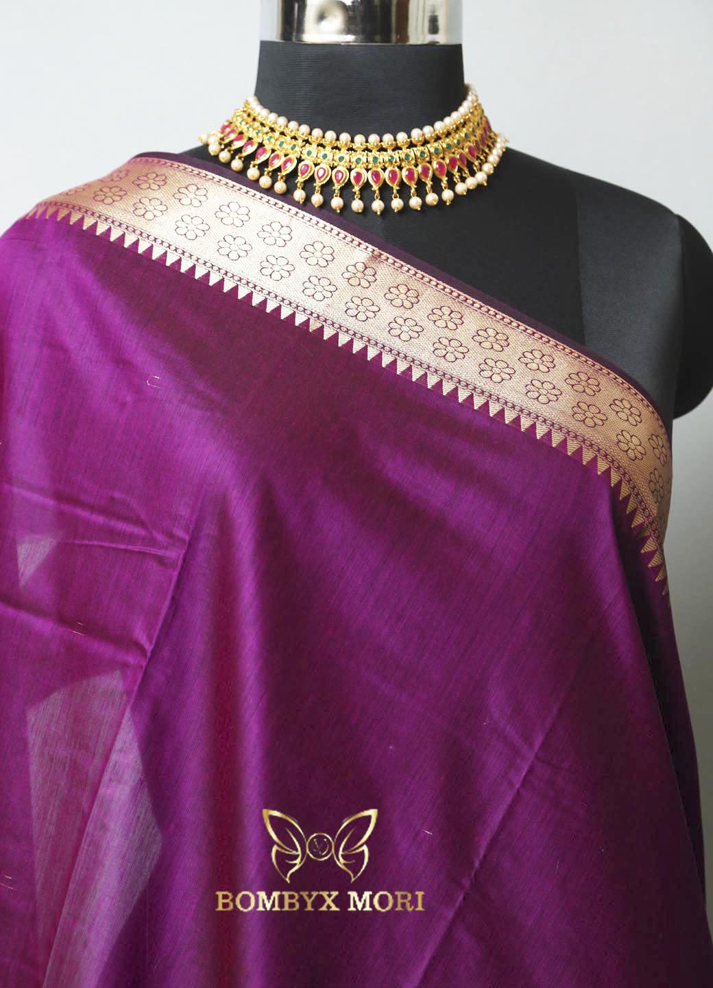 Wine and Golden Bombyx Banarasi saree