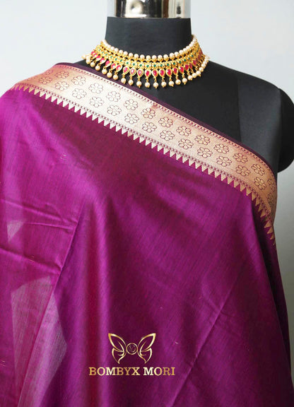 Wine and Golden Bombyx Banarasi saree