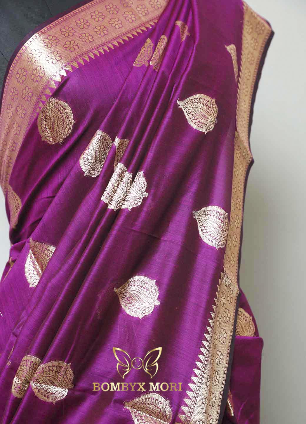 Wine and Golden Bombyx Banarasi saree