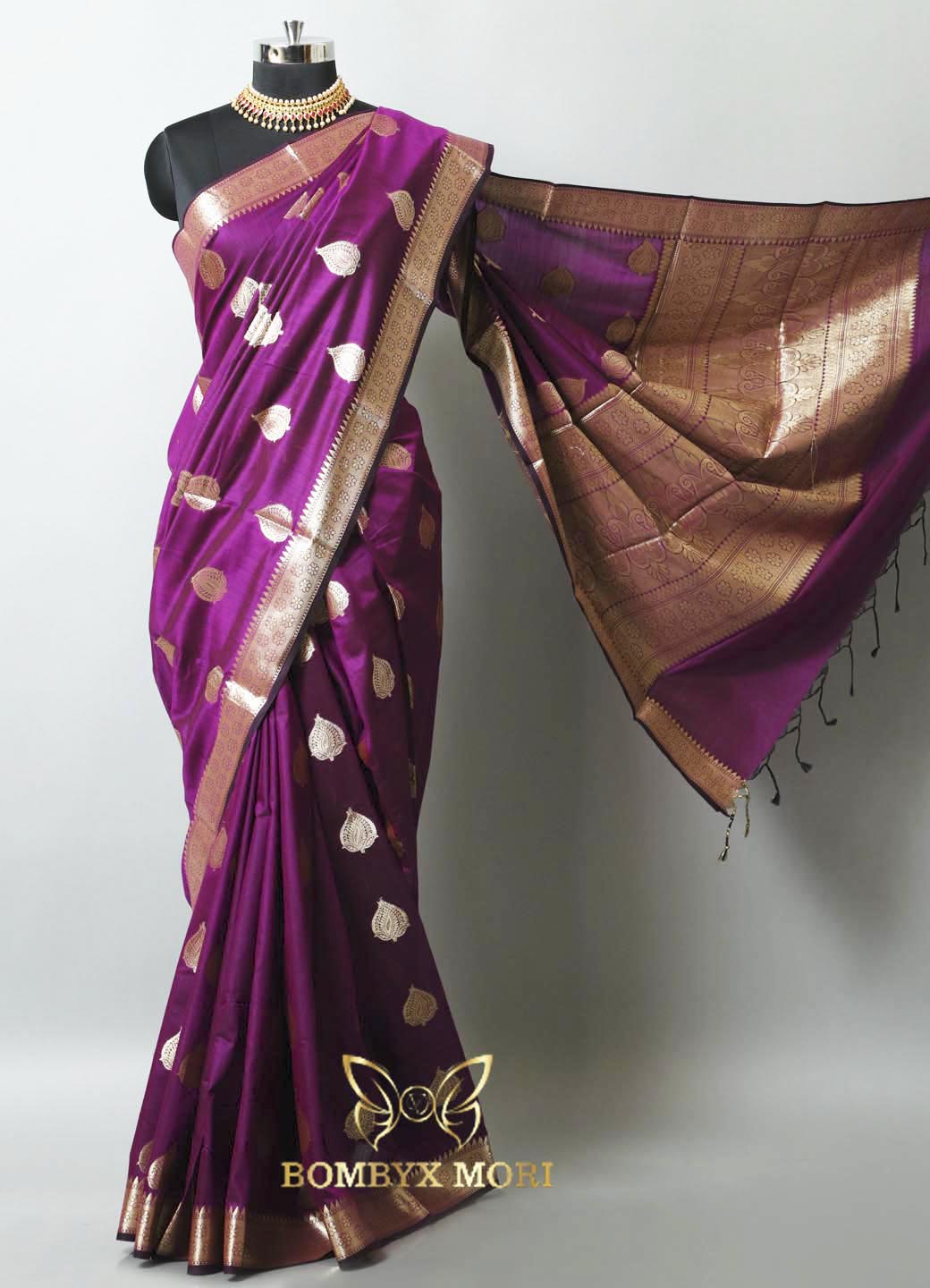 Wine and Golden Bombyx Banarasi saree