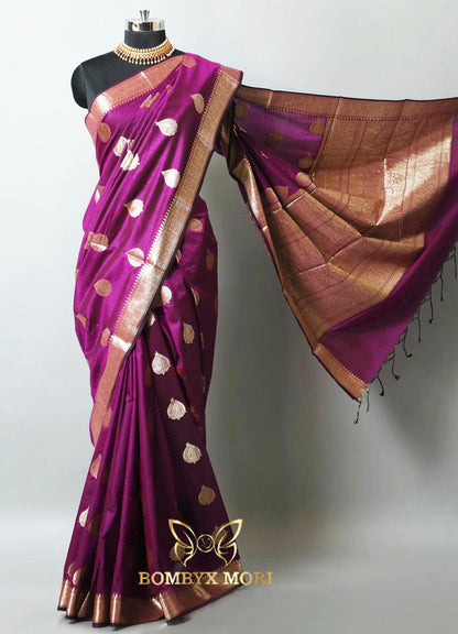 Wine and Golden Bombyx Banarasi saree