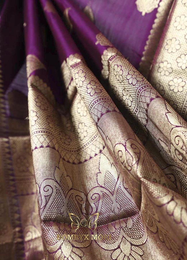 Wine and Golden Bombyx Banarasi saree