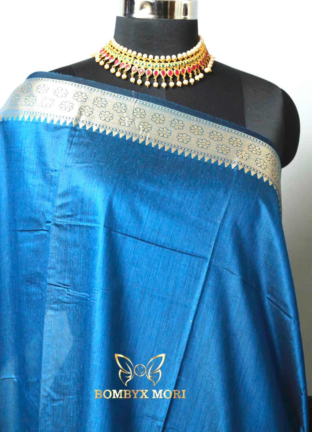 Sapphire Blue and Golden Bombyx Banarasi saree