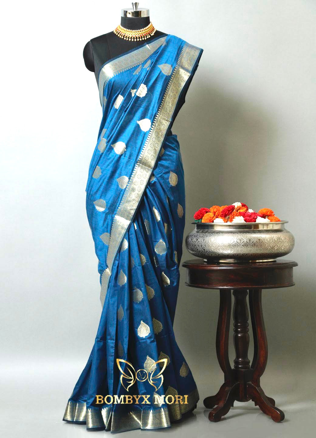 Sapphire Blue and Golden Bombyx Banarasi saree