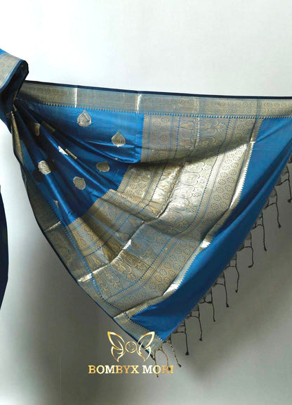 Sapphire Blue and Golden Bombyx Banarasi saree