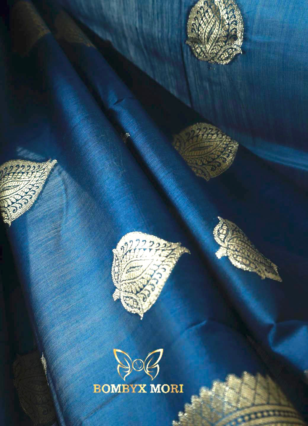 Sapphire Blue and Golden Bombyx Banarasi saree