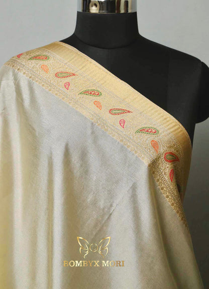 Cream and Golden Meenakari Kashida