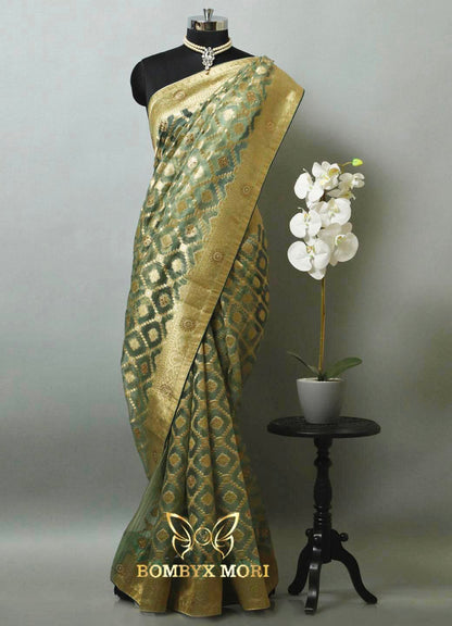 Jade Green and Golden Rajwada Saree