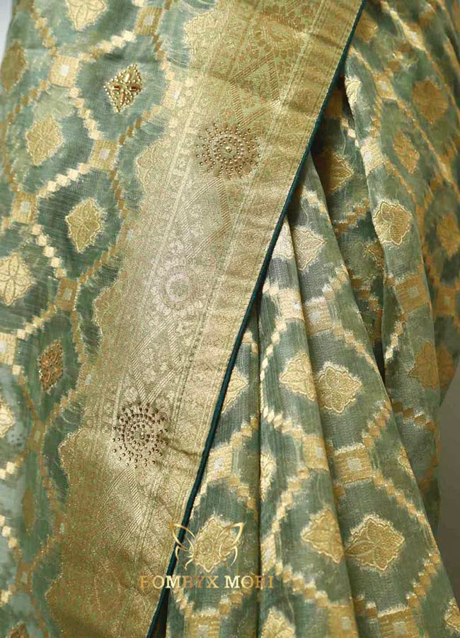 Jade Green and Golden Rajwada Saree