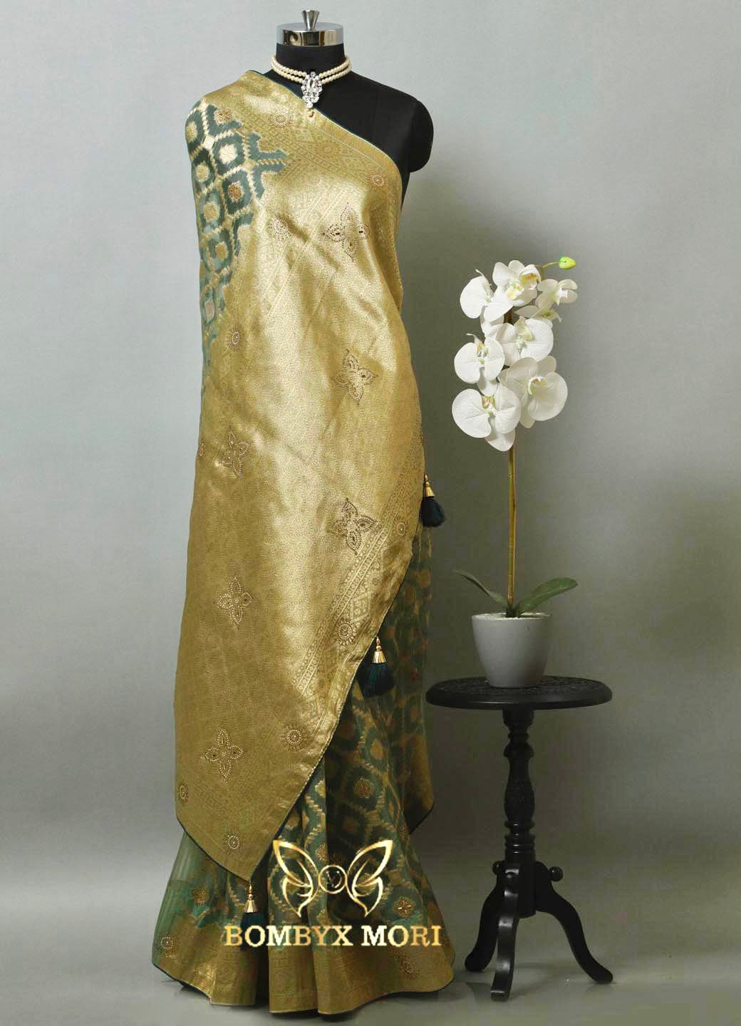 Jade Green and Golden Rajwada Saree