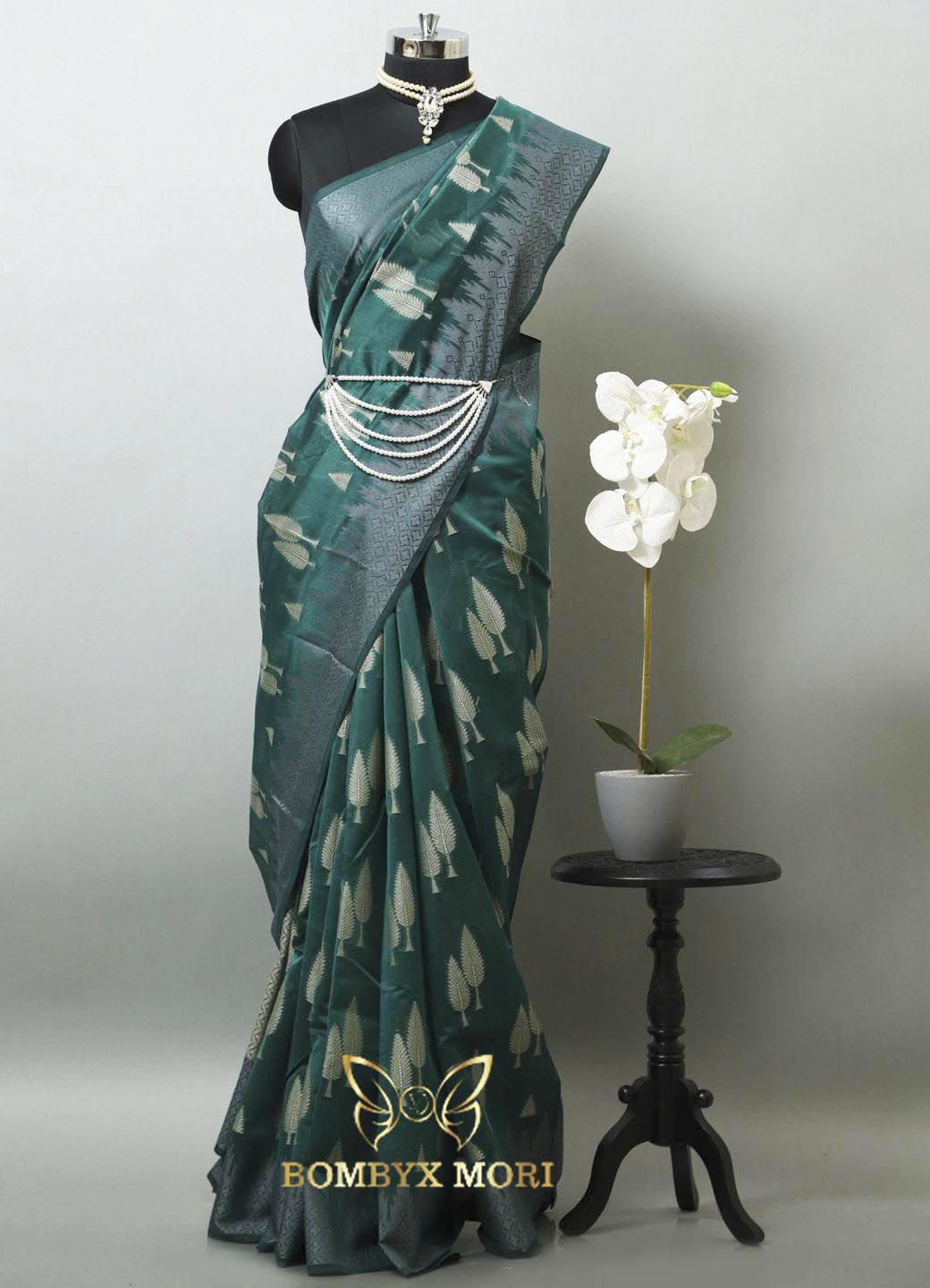 Pine Green Kashi Banarasi Saree