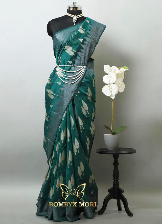 Pine Green Kashi Banarasi Saree