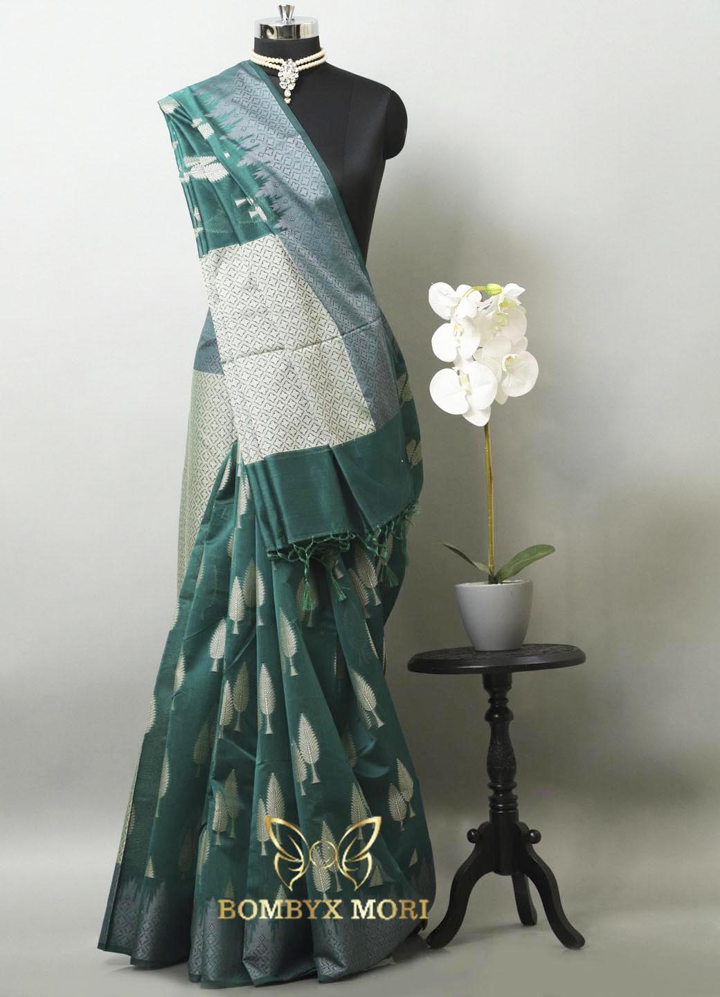 Pine Green Kashi Banarasi Saree