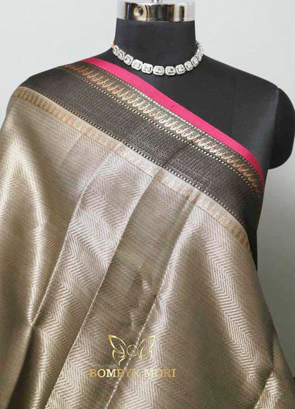 Dark Golden and Pink Tissue Saree