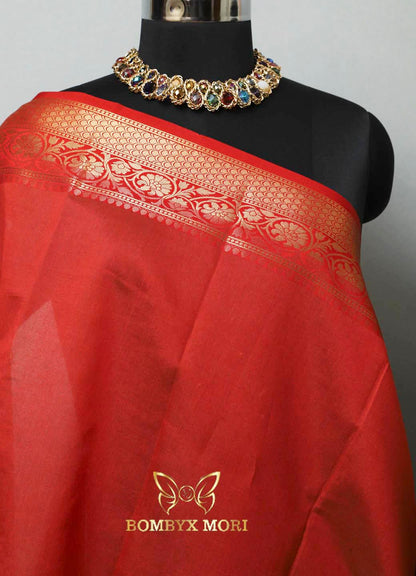 Peach and Red Bombyx Banarasi saree