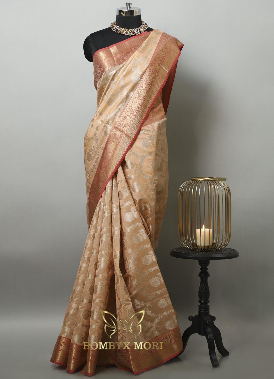 Peach and Red Bombyx Banarasi saree