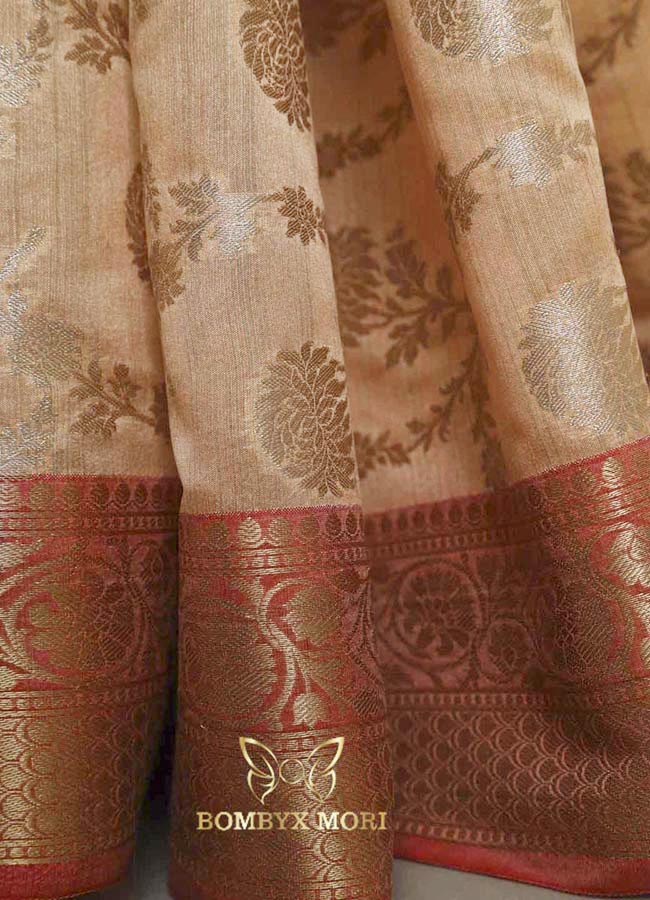 Peach and Red Bombyx Banarasi saree