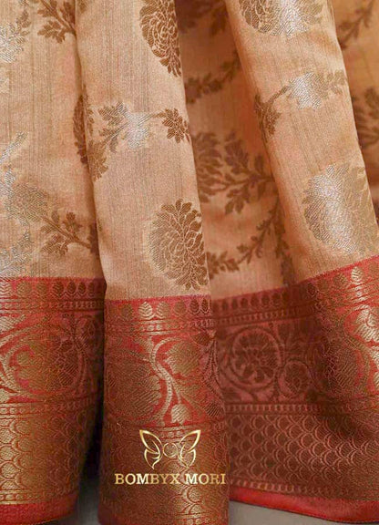 Peach and Red Bombyx Banarasi saree