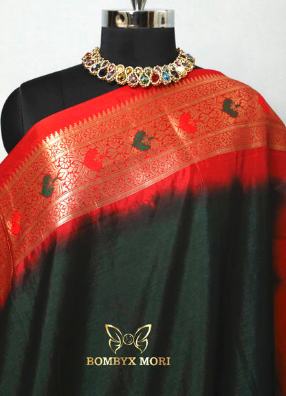 Deep Pine green and Red Uppada saree