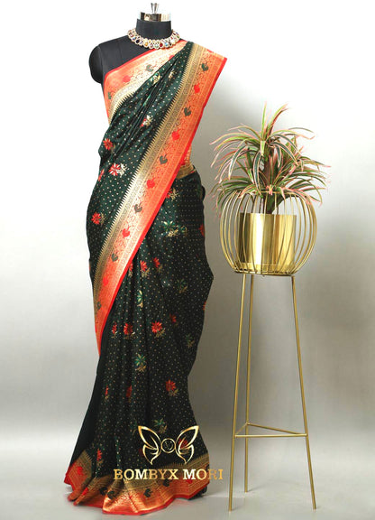 Deep Pine green and Red Uppada saree