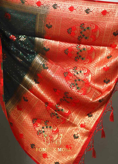 Deep Pine green and Red Uppada saree