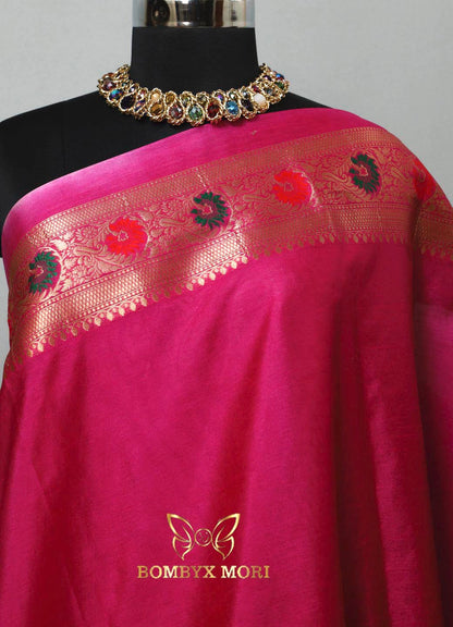 White and Pink Uppada silk saree