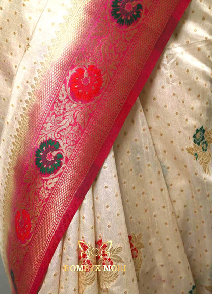 White and Pink Uppada silk saree