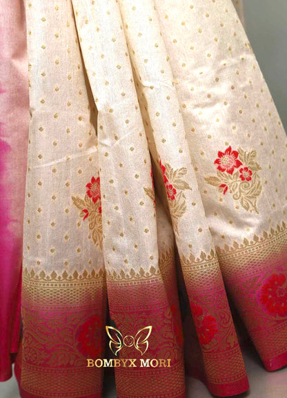 White and Pink Uppada silk saree