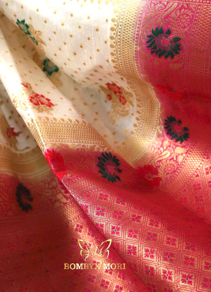 White and Pink Uppada silk saree