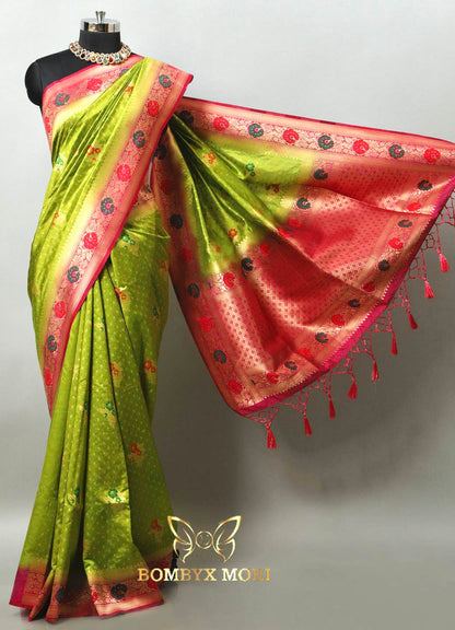 Green and Pink Uppada silk saree