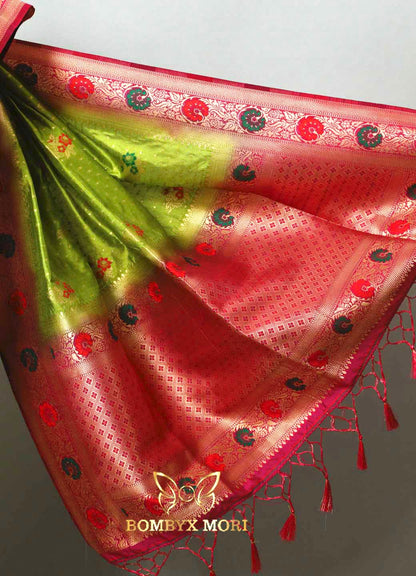 Green and Pink Uppada silk saree