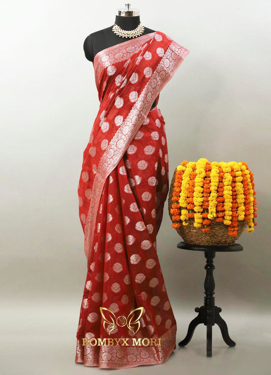 Ruby Red Kashi Banarasi Saree