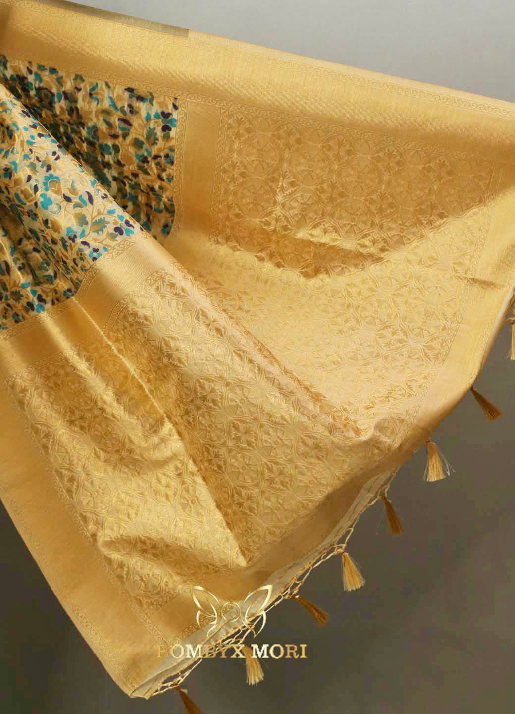 Pearl White and Golden Pashmina