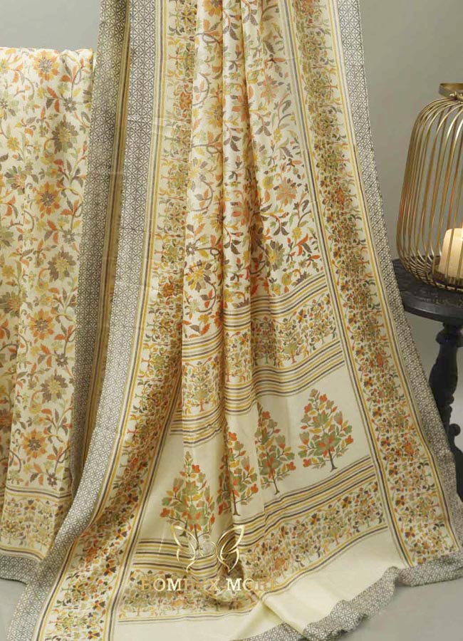 Pearl White Kashmiri kashida